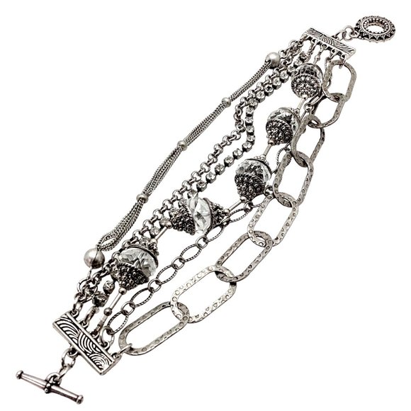 Estate | Jewelry | Vintage Multi Chain Bracelet Silver Plated Glass ...